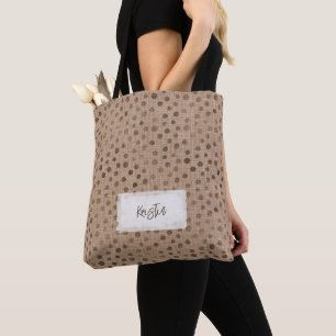 Bride Tribe Name Wedding Natural Linen Brown Dots Tote Bag