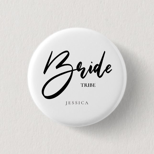 Bride Tribe or Team Black Typography Personalized 3 Cm Round Badge (Front)