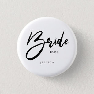 Bride Tribe or Team Black Typography Personalized 3 Cm Round Badge