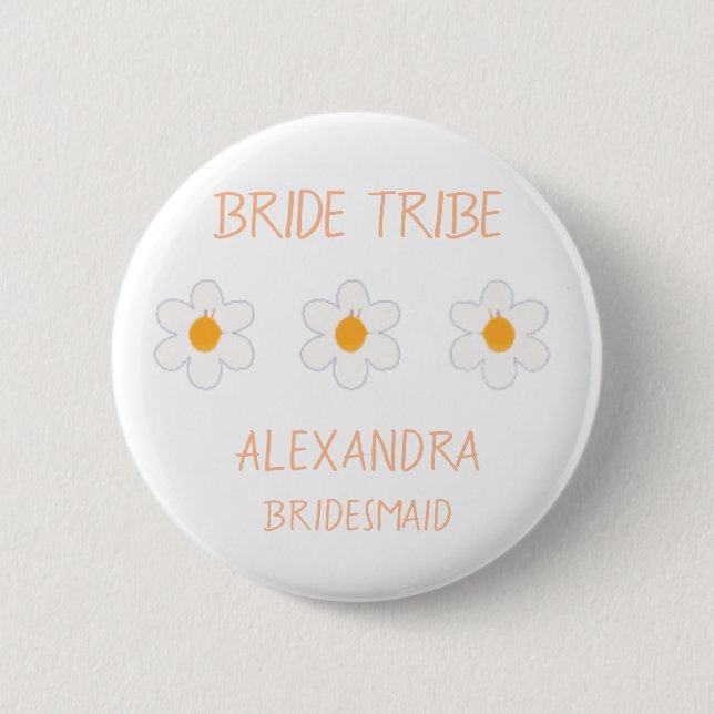 Bride Tribe Peach Floral Bachelorette Bridesmaid  6 Cm Round Badge (Front)