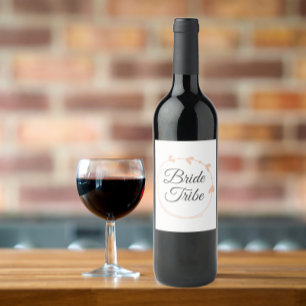 Bride Tribe Peach Simple Heart Wreath Wine Label