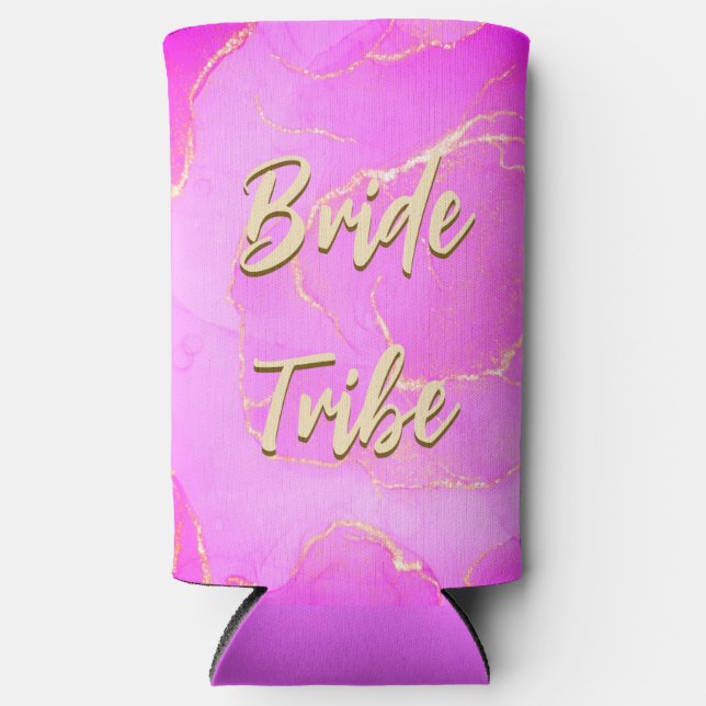 Bride Tribe Pink Marble Pattern Seltzer Can Cooler (Front)