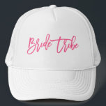 Bride Tribe Pink Script Trucker Hat<br><div class="desc">Says "bride tribe" featuring a trendy brush script in hot pink</div>