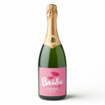Bride Tribe Pink Sparkling Wine Label Kiss