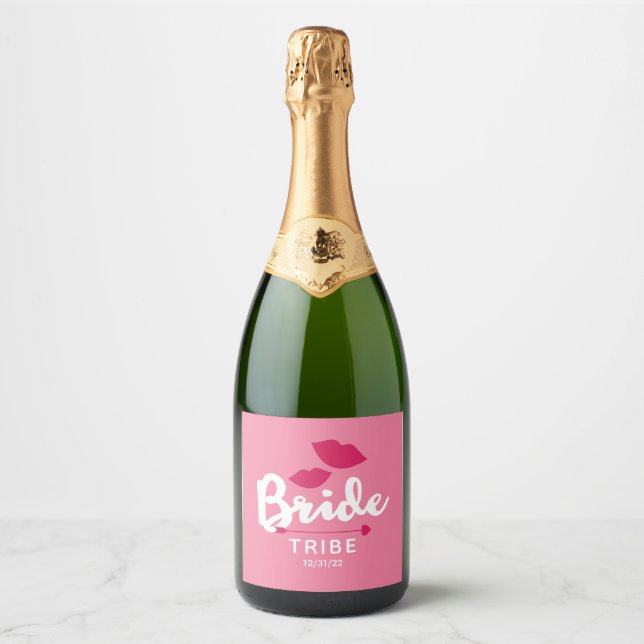 Bride Tribe Pink Sparkling Wine Label Kiss (Front)
