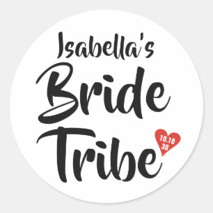 Bride Tribe Red Date Heart Personalised Classic Round Sticker