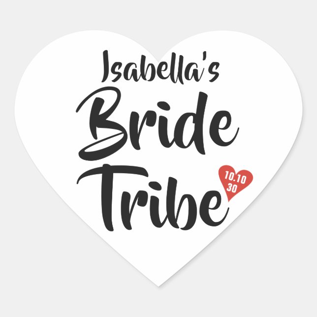 Bride Tribe Red Date Heart Personalised Sticker (Front)