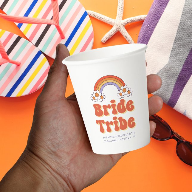 Bride Tribe Retro Groovy Daisy 70s Bachelorette  Paper Cups (Creator Uploaded)