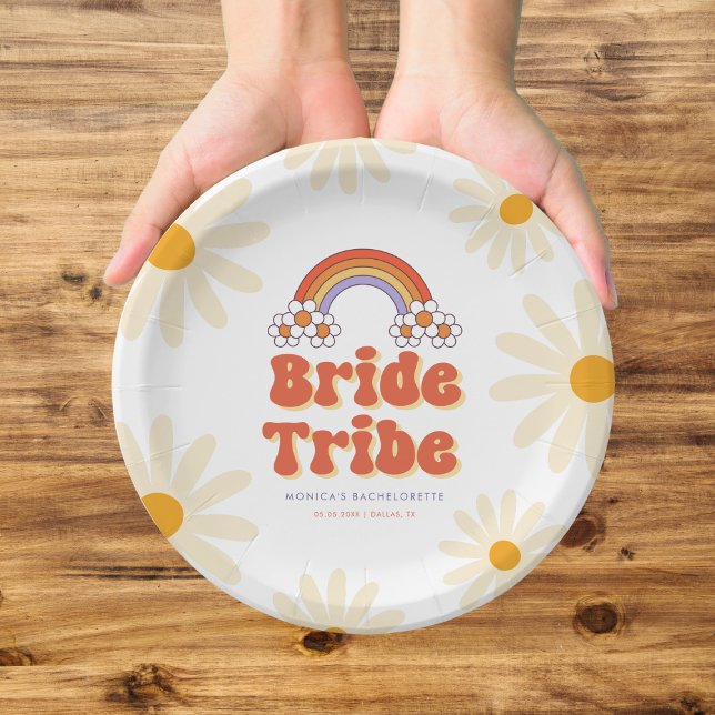Bride Tribe Retro Groovy Daisy 70s Bachelorette Paper Plate (Creator Uploaded)