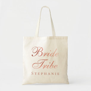 Bride Tribe Rose Gold Calligraphy Bridesmaid Name Tote Bag
