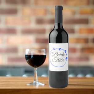 Bride Tribe Royal Blue Simple Heart Wreath Wine Label