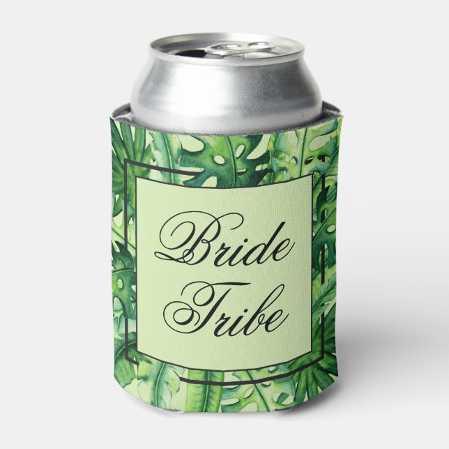 Bride Tribe | Trendy Tropical Bachelorette Party Can Cooler (Can Front)