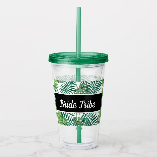 Bride Tropical Palm Leaves Bachelorette Party Acrylic Tumbler (Front)