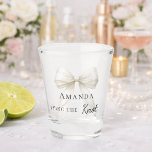 Bride tying the knot ivory bow Bachelorette Shot Glass