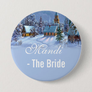 bride, vintage Christmas tree snowy world wedding 7.5 Cm Round Badge