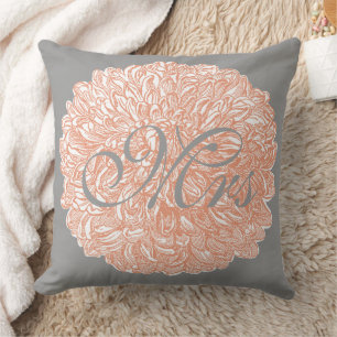 Bride Vintage Floral Chrysanthemum Grey Peach Cushion