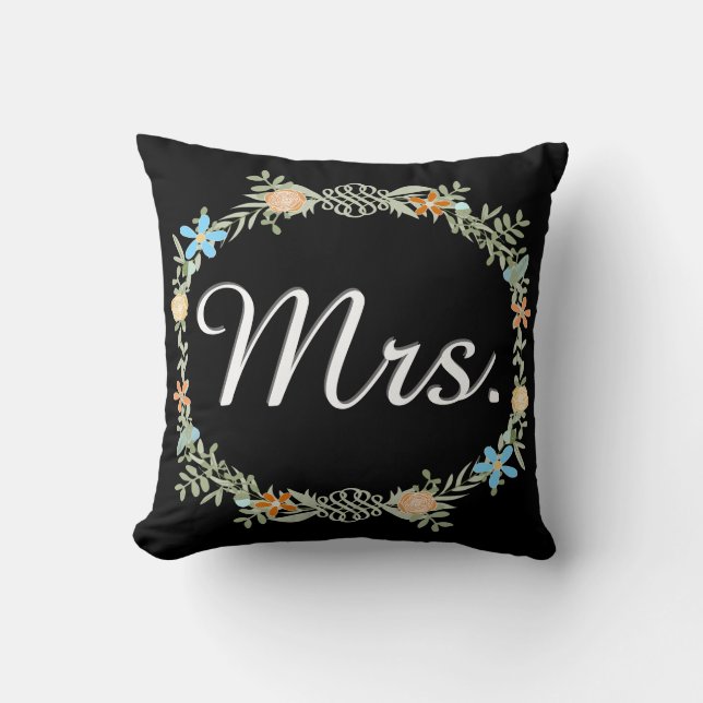 Bride Vintage Floral Garland Throw Pillow (Front)
