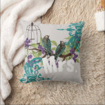 Bride Vintage Teal Birds Birdcage & Purple Blooms Cushion<br><div class="desc">You Personalise this Pillow - Beautiful Vintage Birds sitting in a Tree - so cute and romantic with Birdcage Customise  to say anything you like or use the existing Mrs. for The Bride - Matching Wedding Invitations</div>