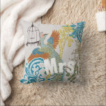 Bride Vintage Teal Damask Peacock Birdcage Vines Cushion<br><div class="desc">You Can Personalise this Beautiful Yellow Coral Grey Teal Blue and Green Vintage Peacock Birdcage Pillow to say anything you like or use the existing Mrs. for the Bride (Wedding Reception or Newlywed Gift) Wife (2nd Anniversary Gift) or buy two one Mrs. and one Mr. for the Newlyweds. . The...</div>