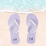 Bride violet lavender monogram initials name thongs<br><div class="desc">A trendy violet,  lavender coloured background. Personalise and add a name and monogram letters.</div>
