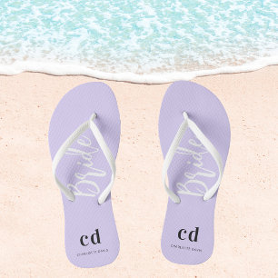 Bride violet lavender monogram initials name thongs