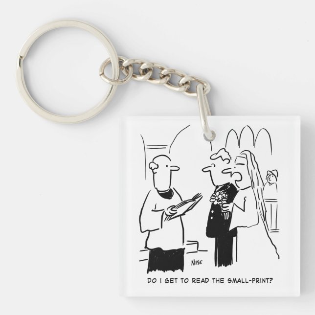 Bride Wants to Check Small Print Cartoon Key Ring (Front)