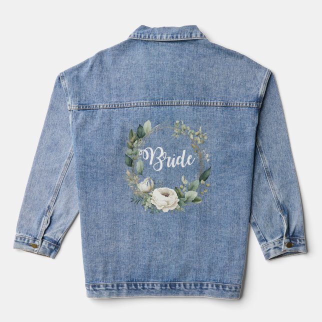 Bride Watercolor Floral chic Denim Jacket (Back)
