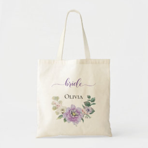 Bride Watercolor Floral Peony Lavender Tote Bag