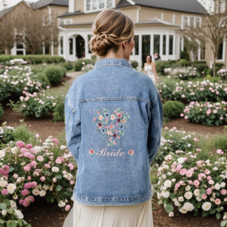 Bride Watercolor Rose Flower Heart Denim Jacket