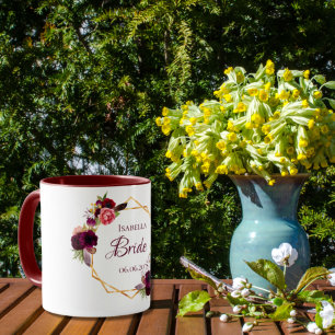 Bride watercolored florals burgundy gold mug