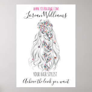 Bride Wavy Braid hair floral Hairstyling branding Poster