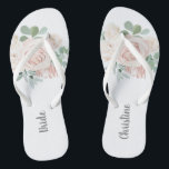 Bride Wedding Blush Pink Floral Eucalyptus Thongs<br><div class="desc">These personalised pink floral eucalyptus bride flip-flops will make the perfect gift for the bride.  Visit my wedding collection to view all coordinating items.</div>