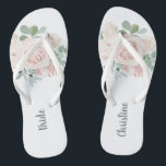 Bride Wedding Blush Pink Floral Eucalyptus Thongs<br><div class="desc">These personalised pink floral eucalyptus bride flip-flops will make the perfect gift for the bride.  Visit my wedding collection to view all coordinating items.</div>