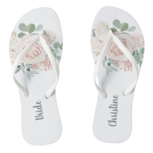 Bride Wedding Blush Pink Floral Eucalyptus Thongs