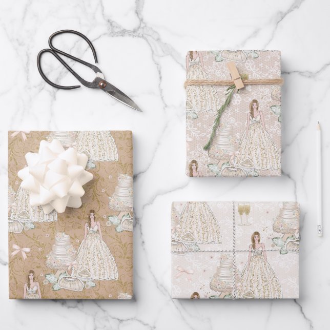 Bride Wedding Cake Gold Glitter  Wrapping Paper Sheet (Front)