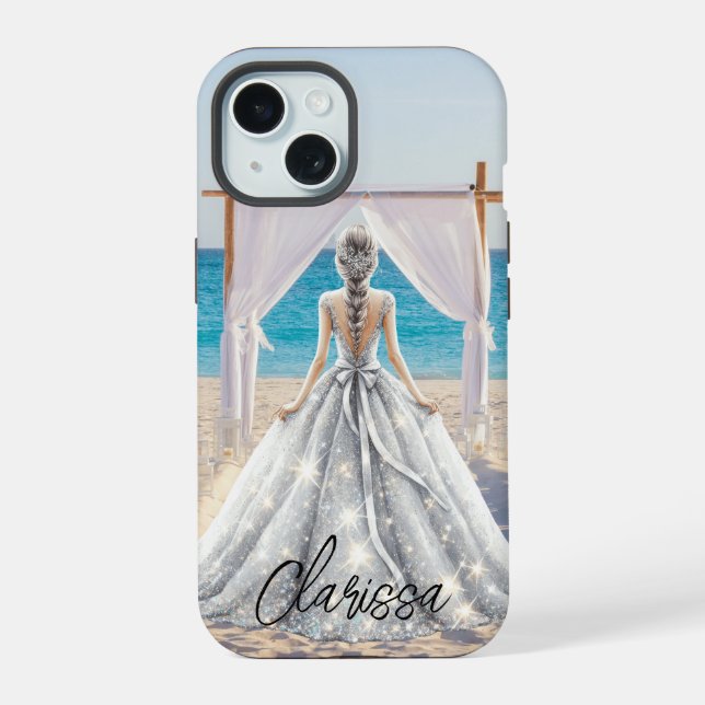 Bride Wedding Day Beach Wedding Fancy Gown Bridal iPhone 15 Case (Back)