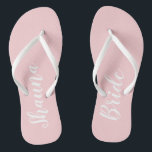 Bride wedding day flip flops<br><div class="desc">Space for your name and role. The colour can to changed to suit your colour scheme. Part of a collection.</div>