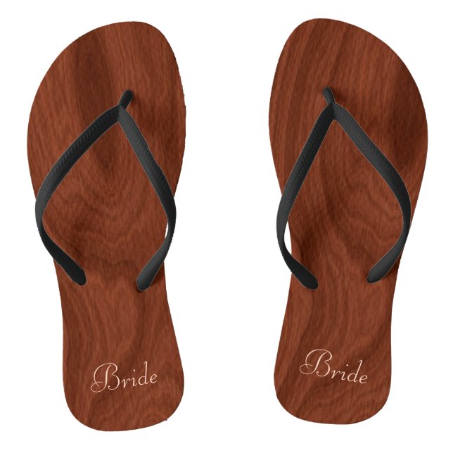 Bride Wedding Day Rustic Wood Look Beach Honeymoon Thongs (Footbed)