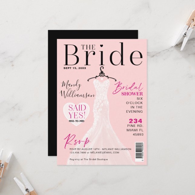 Bride Wedding Dress Bridal Shower Magazine Cover I Invitation (Front/Back In Situ)