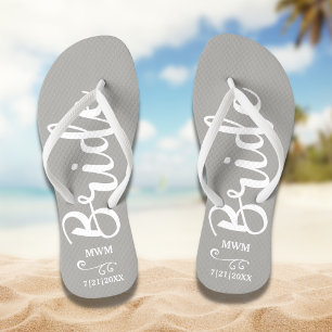 Bride Wedding Favour Custom Name Monogram Grey Thongs