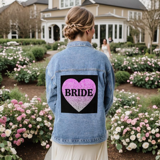 BRIDE WEDDING GIFT GLITTER HEART Denim Jacket (Wedding Back)