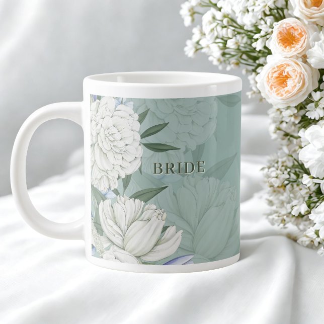 Bride Wedding Gift – Sage Green & Peonies Large Coffee Mug (Creator Uploaded)