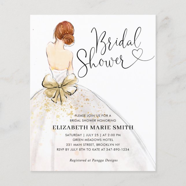 Bride Wedding Gown Budget Bridal Shower Invitation (Front)