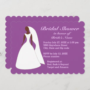 Bride Wedding Gown Purple Bridal Shower Invitation