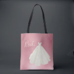 Bride Wedding Gown Script Pink Metallic Tote Bag<br><div class="desc">Chic “Bride” tote bag with a beautiful watercolored wedding gown on a faux pink metallic background. Gorgeous.</div>