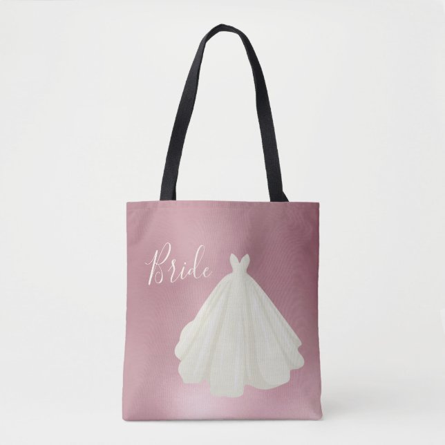 Bride Wedding Gown Script Pink Metallic Tote Bag (Front)