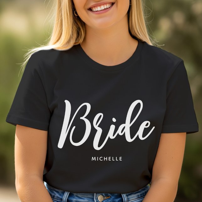 Bride Wedding Personalised Name Black White T-Shirt (Creator Uploaded)