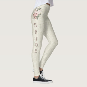Bride white and beige fern floral Leggings