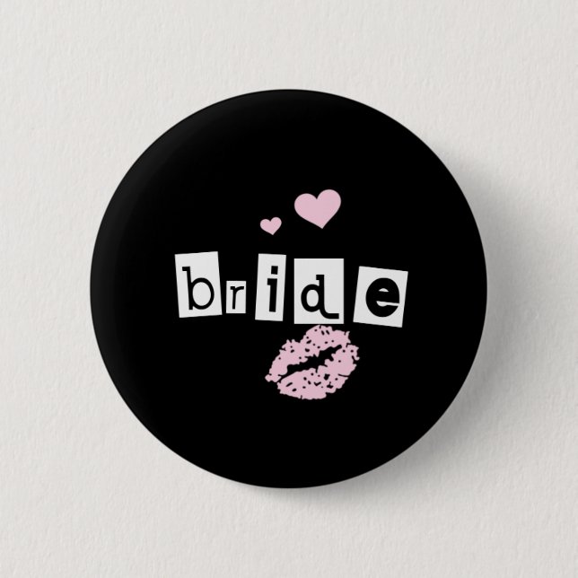 Bride White and Pink on Black 6 Cm Round Badge (Front)