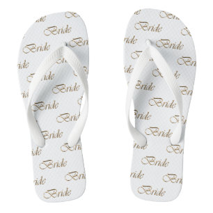 Bride white gold calligraphy pattern elegant chic thongs